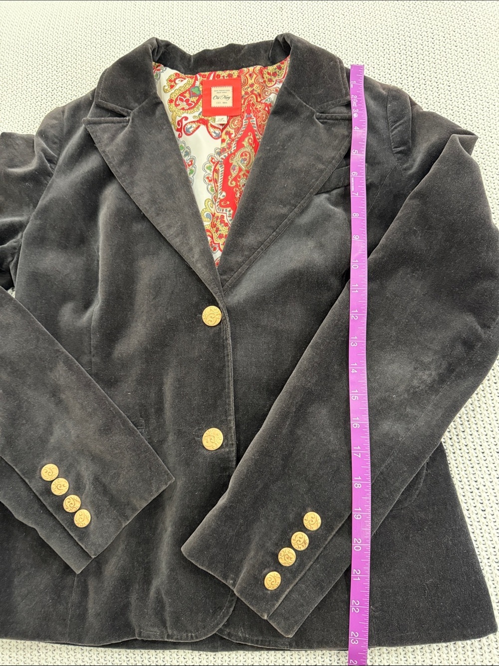 Old Navy Vintage Dark Brown Velvet Blazer with Gold Buttons - Picture 13 of 13
